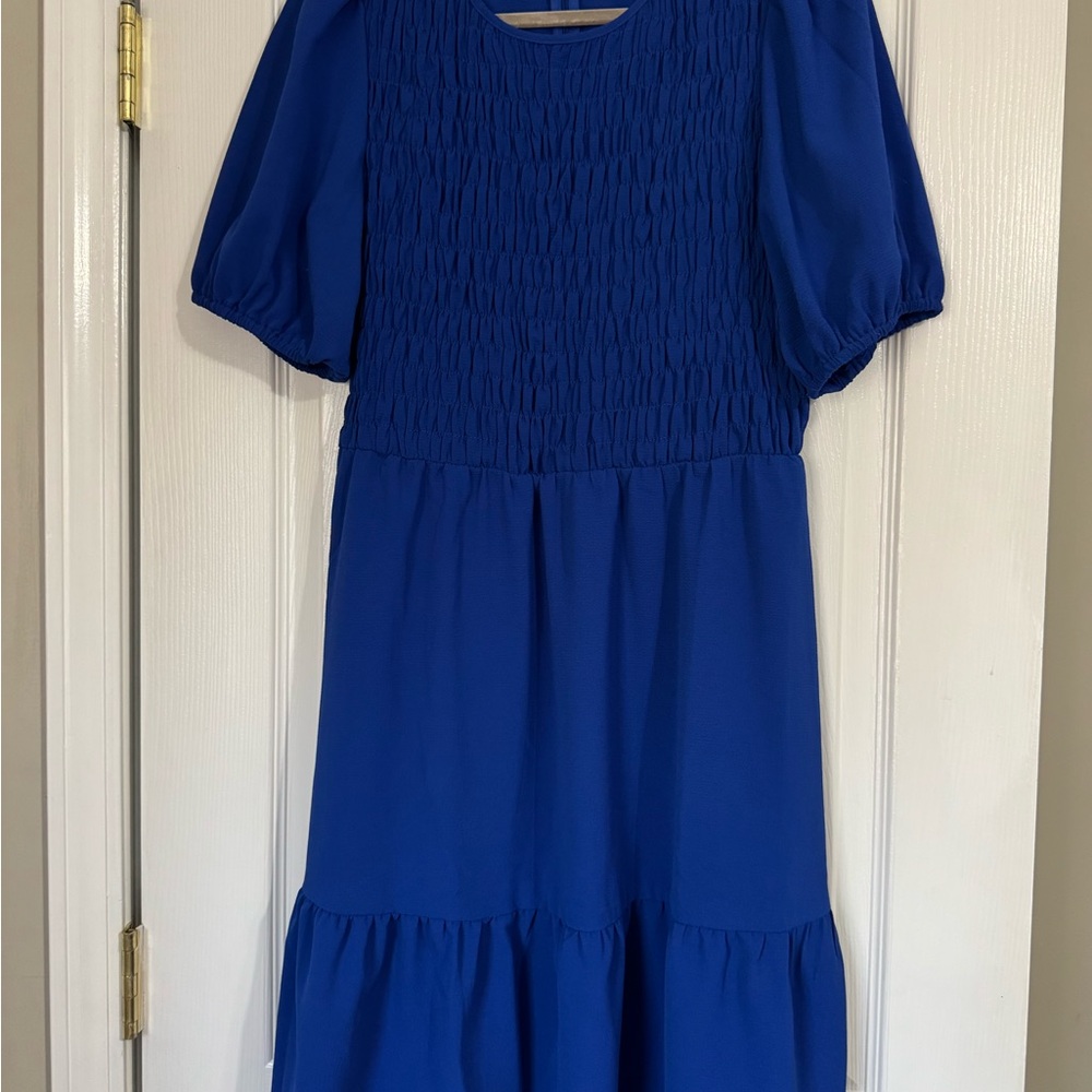 London Times Deep Blue Textured Dress NWOT